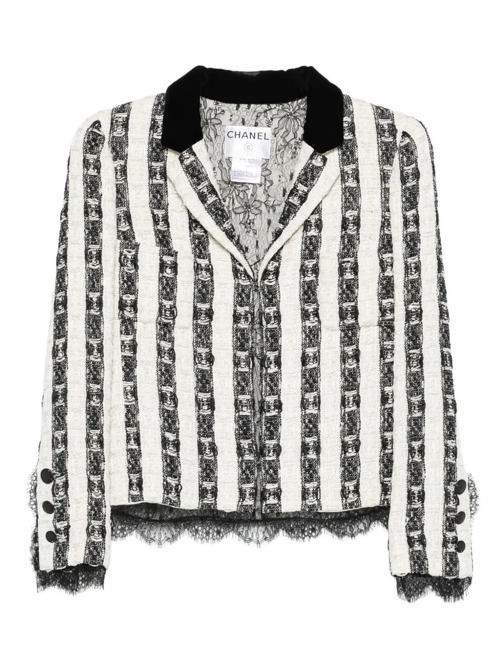 CHANEL Pre-Owned 2010s stripe lace jacket - Black | Farfetch Global