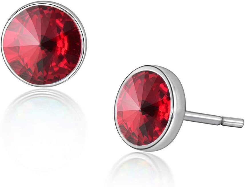 Round Austrian Crystal Stud Earrings for Women Fashion 925 Sterling Silver Hypoallergenic Jewelry | Amazon (US)