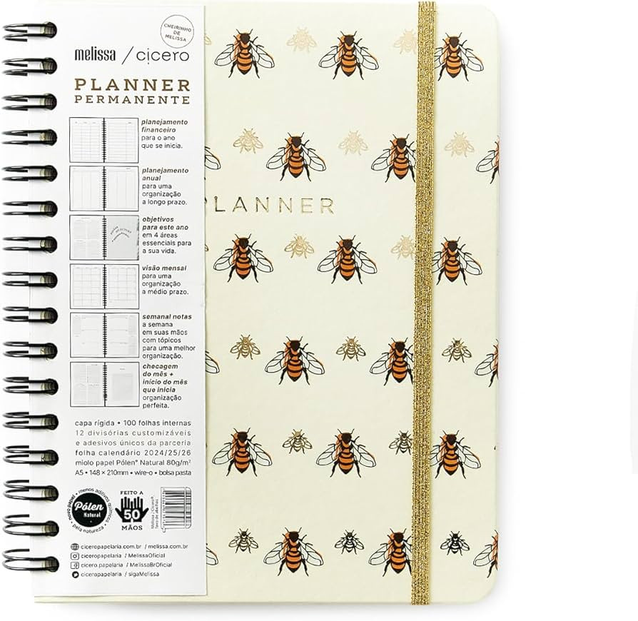 Planner Permanente Wire-O Melissa Semanal Notas A5 Favo De Abelhas, Cicero | Amazon (BR)