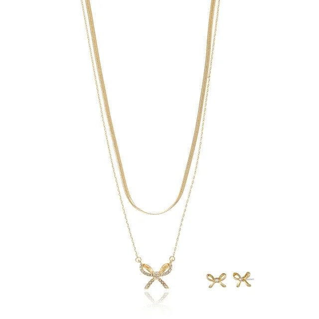 Time and Tru Goldtone Bow Motif Necklace and Earring Set, Female, 2 Pieces and 1 Pair | Walmart (US)