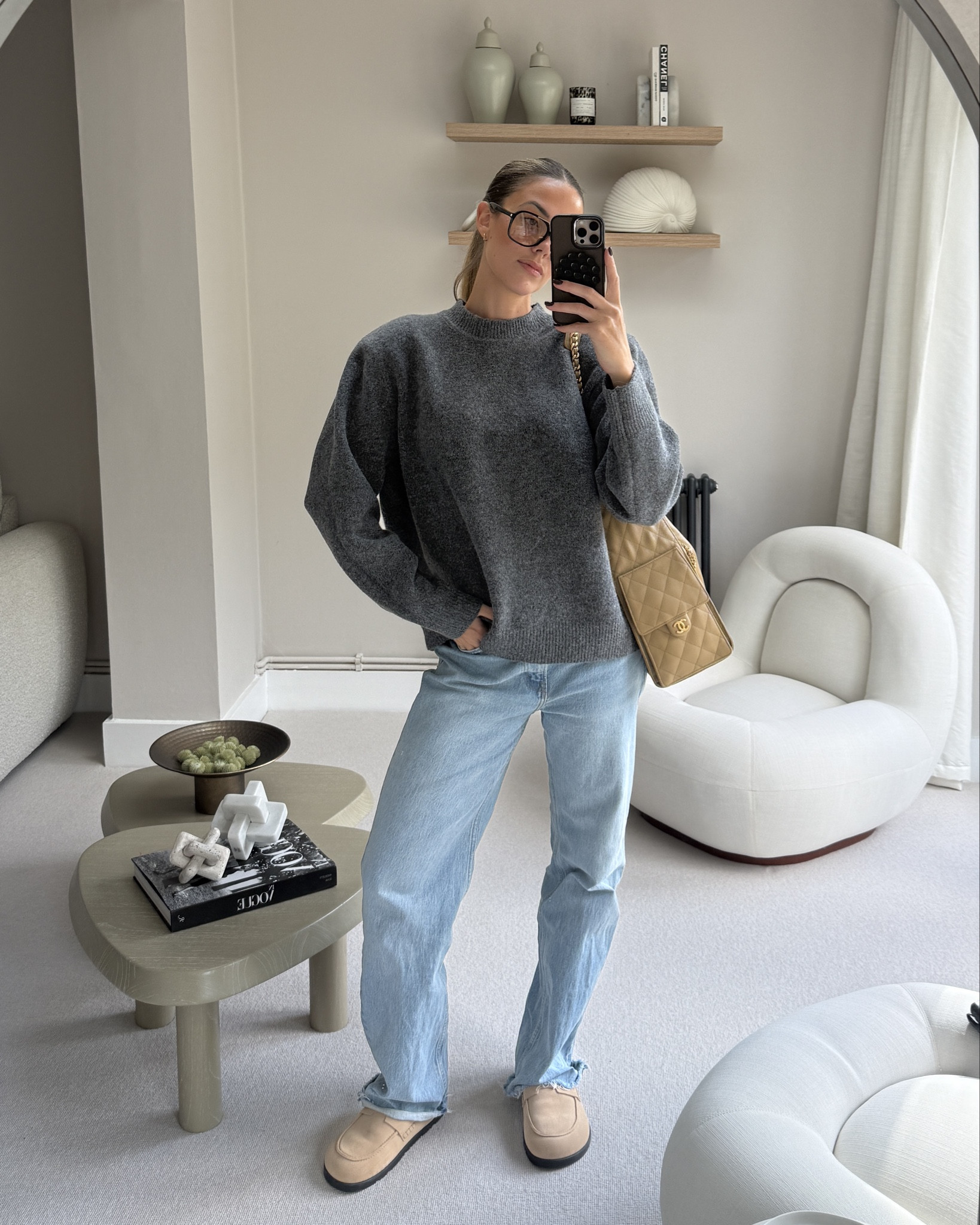 Autumn fits are here 🩶 these are the best jeans!! I wear a 27. This jumper is a great Frankie shop dupe. Love the shoulder pads. I’m wearing a medium. Zara, asos, Abercrombie & fitch 

#LTKautumn #LTKwinter #LTKuk