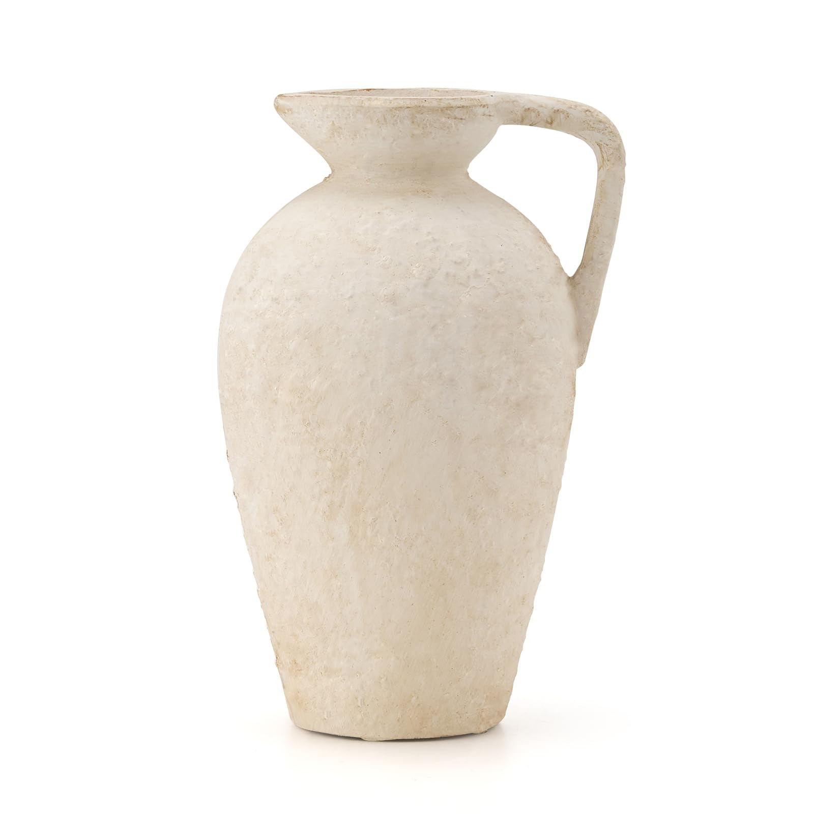 LUKA Rustic Farmhouse Terracotta Vase, 9.25 inch with Handle, Neutral Tall Clay Vase for Living Room, Table, Shelf Decor (Off-White) | Amazon (US)