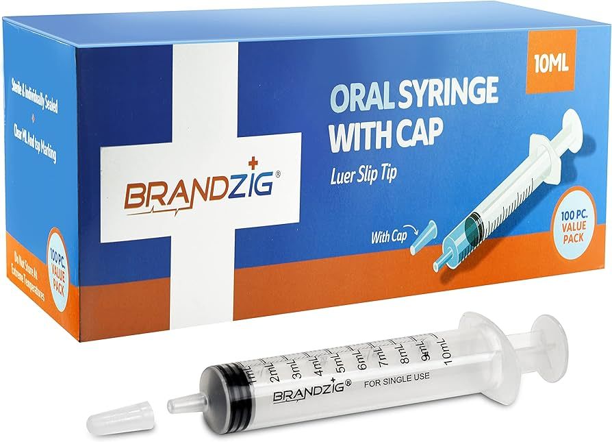 10ml Oral Syringe With Cap (100 Pack) | Oral Dispenser Without Needle, Luer Slip Tip | Individual... | Amazon (US)