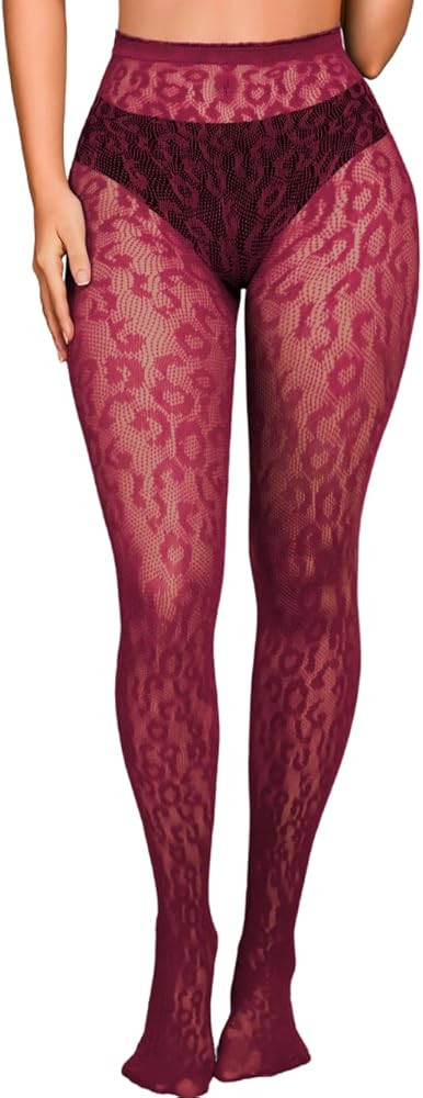 Women Sexy Leopard Print Lace Tights, Cheetah Patterned Pantyhose Leggings, Sheer Fishnet Stockin... | Amazon (US)