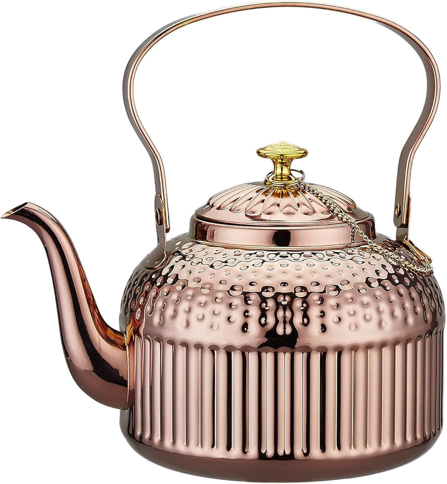 SANQIAHOME Antique 1.5L (50Oz) Stainless Steel Teapot with Infuser copper | Amazon (US)