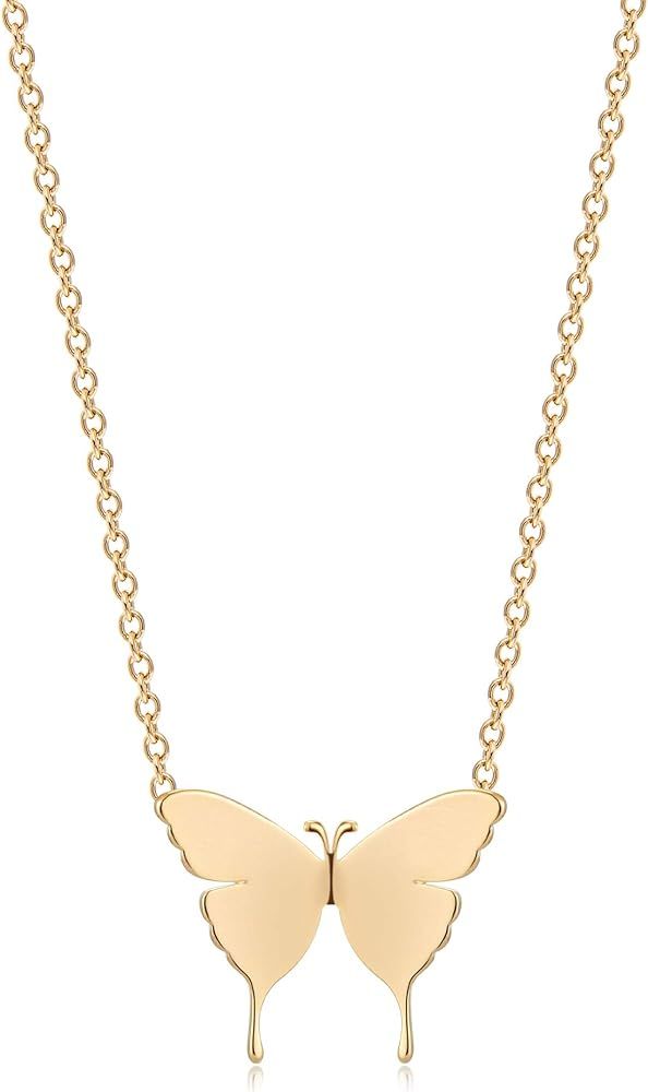 Mevecco Gold Dainty Initial Necklace 18K Gold Plated Butterfly Pendant Name Necklaces Delicate Every | Amazon (US)