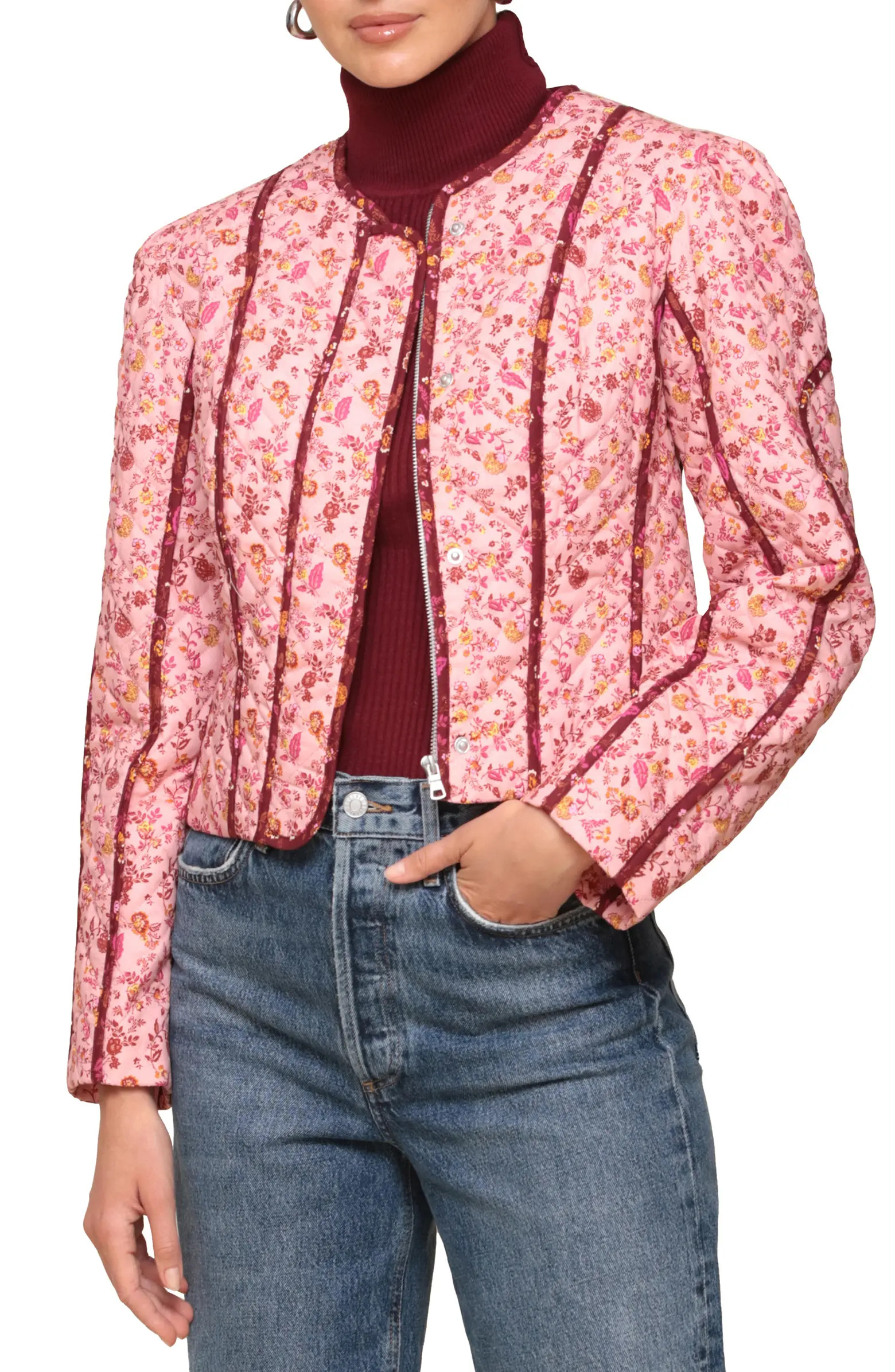 Avec Les Filles Floral Quilted Crop Jacket | Nordstrom | Nordstrom