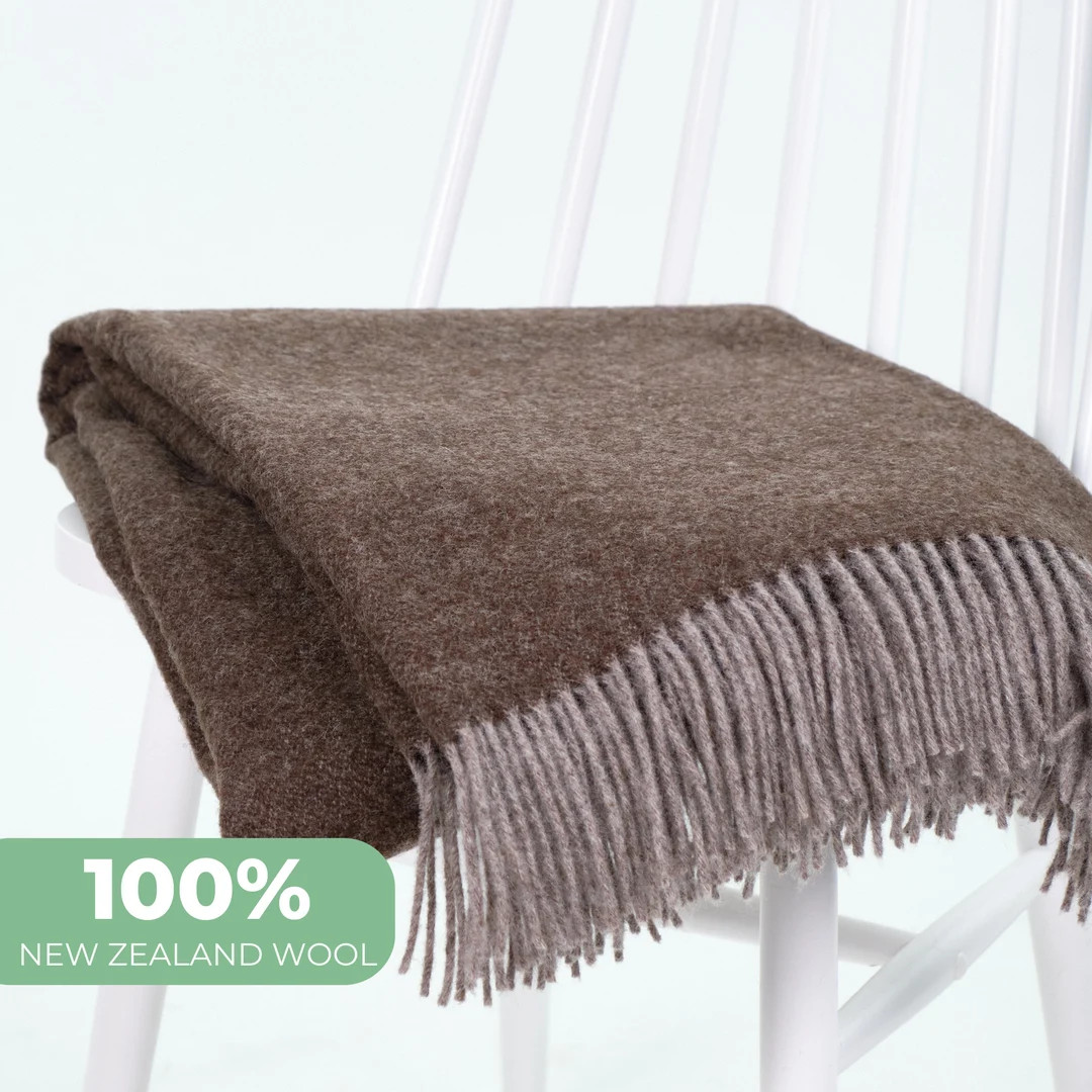 100% New Zealand Wool Dark Brown Solid Weave Large Sofa Throw Blanket Plaid With Light Brown Frin... | Etsy (US)