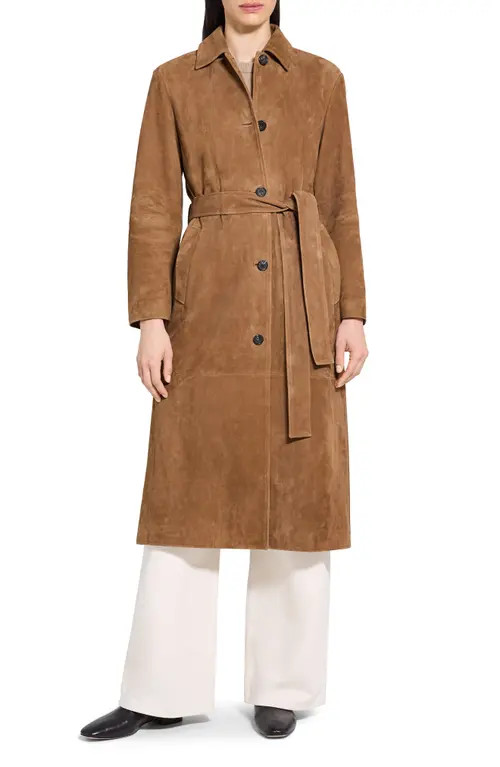 Theory Reese Belted Suede Coat in Deep Tobacco - 2Ct at Nordstrom, Size Small | Nordstrom