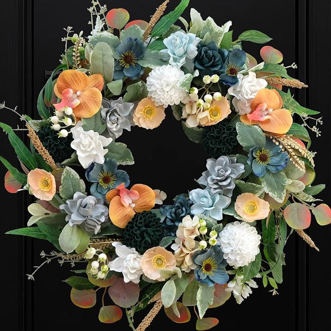 22 Inch Spring/Summer Floral Wreaths for Front Door,Artificial Valentines Day Wreath with Roses D... | Amazon (US)