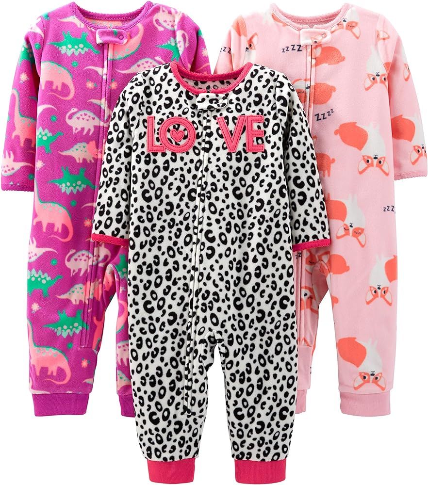 Simple Joys by Carter's Baby and Toddler Girls' 3-Pack Loose Fit Fleece Footless Pajamas | Amazon (US)