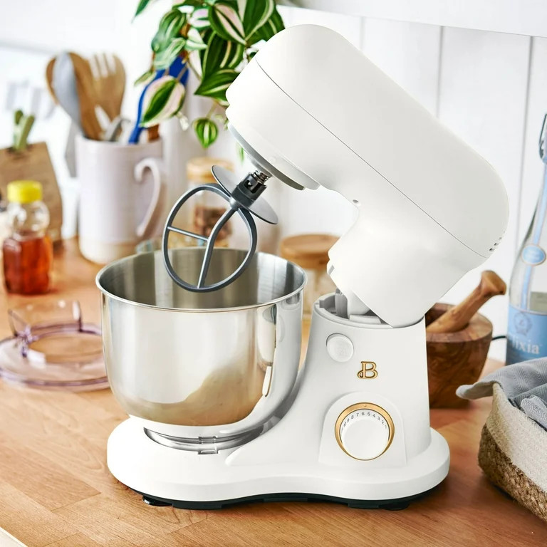 Beautiful 3.5 qt Stand Mixer, White Icing with Flat Beater, Dough Hook, Balloon Whisk | Walmart (US)