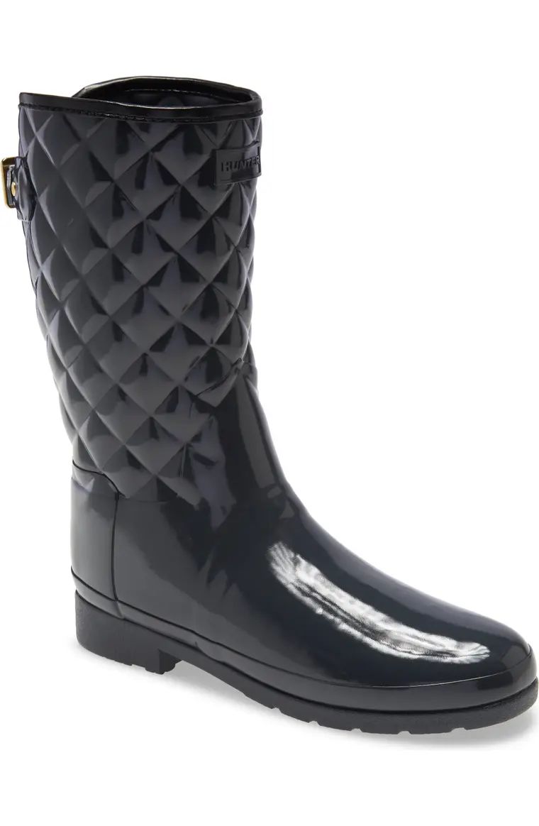 Refined High Gloss Quilted Short Waterproof Rain Boot | Nordstrom