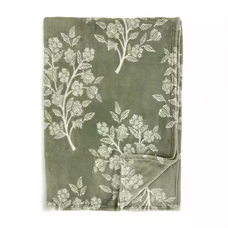 Sage and Ivory Floral Plush Throw | Kirklands