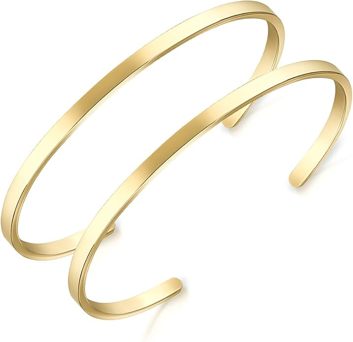Lolalet Thin Open Cuff Bracelet, Christmas Gift for Girlfriend Wife Mom, 18K Gold Plated Couples ... | Amazon (US)