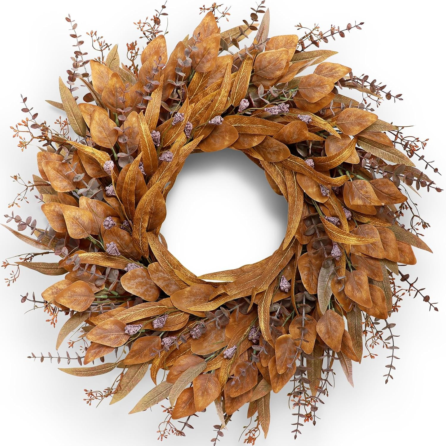 26'' Eucalyptus Wreath for Front Door - Autumn Large Artificial Eucalyptus Outdoor Wreath for Porch, Window,Farmhouse,Home,Holiday,Hanging Fall Decorations (Orange) | Amazon (US)