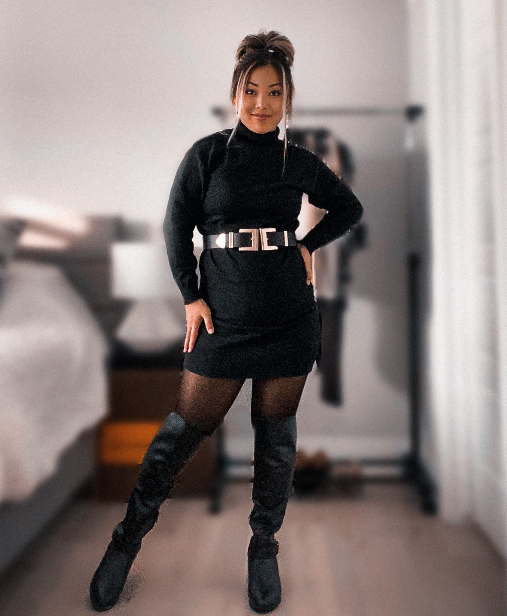 Thanksgiving outfit idea / Holiday outfit idea / Workwear outfit Idea
All Black Outfit Sweater Dress with Gold Belt & Black High knee boots


#LTKworkwear #LTKHoliday #LTKSeasonal