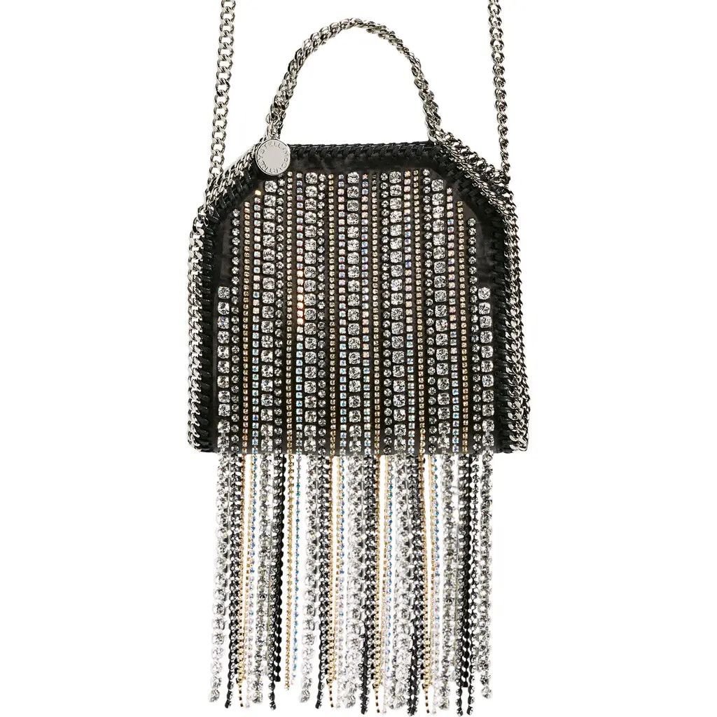 Stella McCartney Tiny Falabella Crystal Fringe Tote in 1000 Black at Nordstrom | Nordstrom