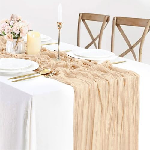 Champagne Cheesecloth Table Runner Fall Thanksgiving Cheese Cloth Table Runner 10ft Boho Sheer Gauze Runner 120 Inches Long for Bridal Shower Wedding Baby Shower Parties Decor | Amazon (US)