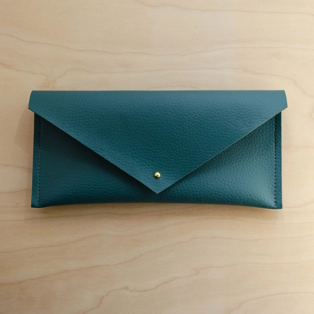 Personalised Recycled Leather Clutch Bag in Lots of Colours Including Mustard, Green, Orange, Tea... | Etsy (US)