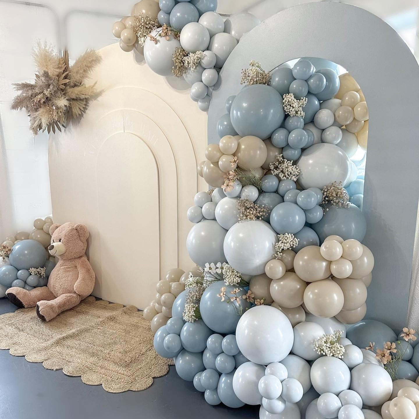 Dusty Blue White Sand Balloon Arch Garland Kit 141pcs Slate Fog Baby Blue Sand White Beige Cream ... | Amazon (US)