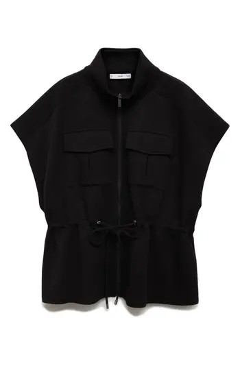 MANGO Short Sleeve Adjustable Waist Jacket in Black at Nordstrom Rack, Size Large | Nordstrom Rack