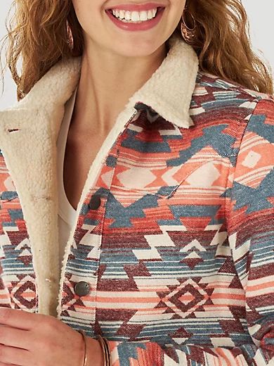 Women's Wrangler® Sherpa Lined Southwestern Print Jacket in multi | Wrangler