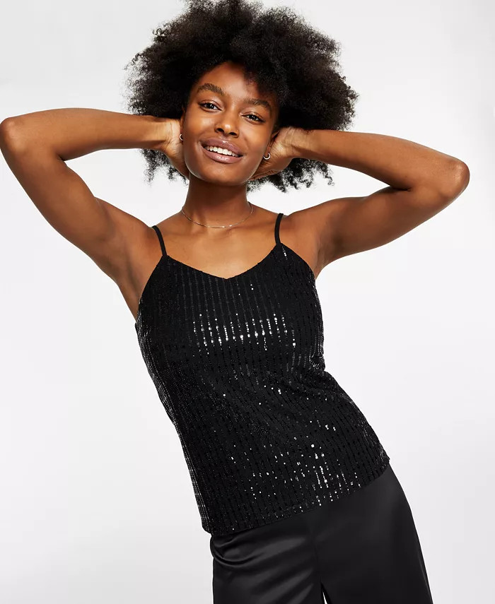 Anne Klein Women's Sequined V-Neck Camisole  & Reviews - Tops - Women - Macy's | Macys (US)