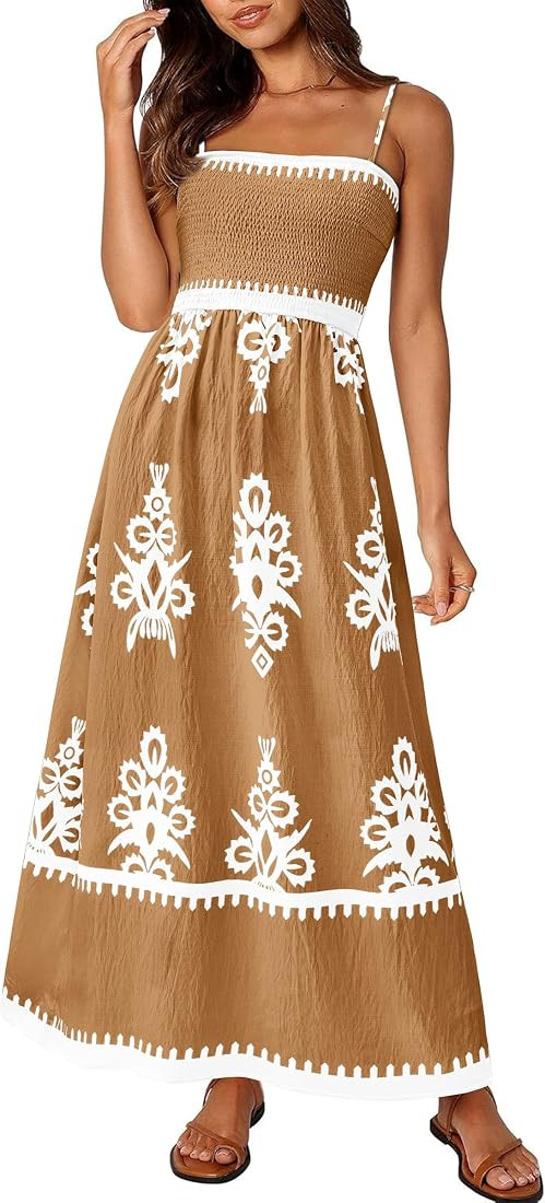 PRETTYGARDEN Summer Dress for Women 2025 Floral Sundress Spaghetti Strap Smocked A Line Flowy Bea... | Amazon (US)