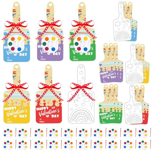Coneatness 20 Pack Valentines Day Gifts for Kids Class, Classroom Exchange Cards Mini Paint Set, Preschool Art Party Favors, Watercolor Palette School Paint Party Supplies | Amazon (US)