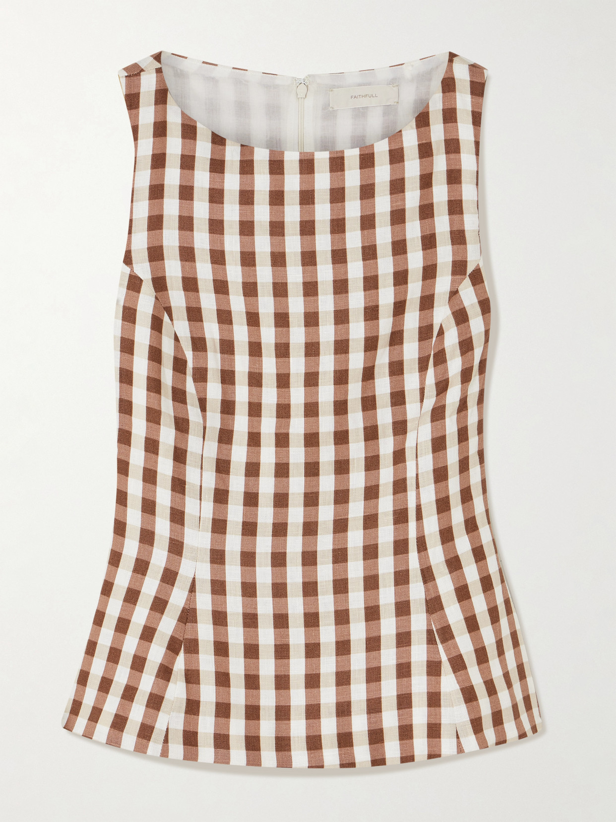 Faithfull - Ana Gingham Linen Peplum Top - Brown | NET-A-PORTER (US)