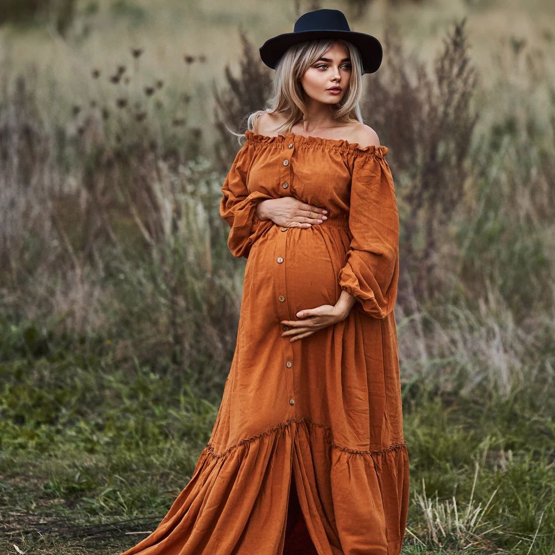 Burnt Orange Maternity Dress for Fall Photo Shoot, Ready to Ship Rust Boho Gown - Etsy | Etsy (US)