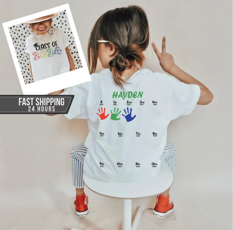 Hand Print Graduation Shirt, First Day of School, Class of 2024, Add Handprint Every Year, Presch... | Etsy (US)
