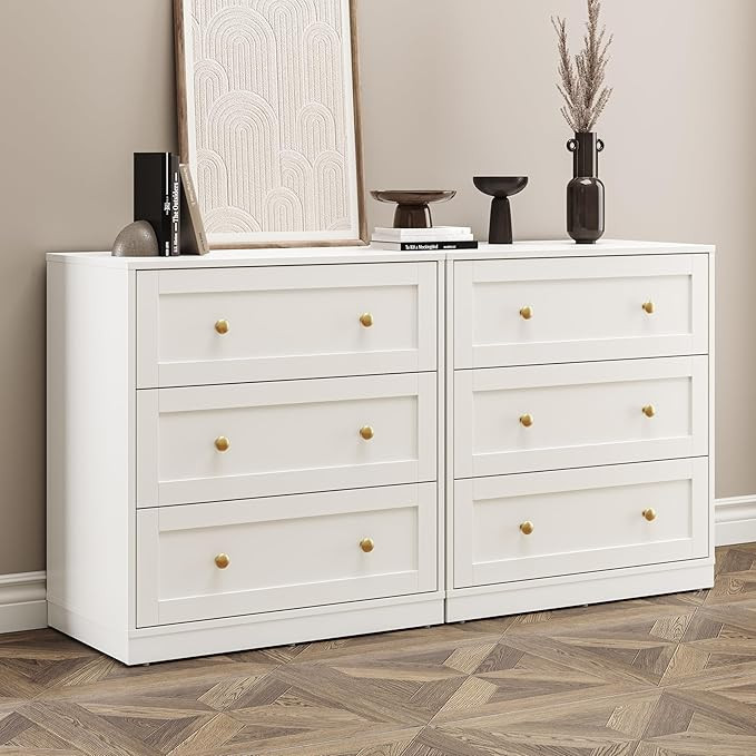RoyalCraft White 3 Drawer Dresser Set of 2, Modern Chest of Drawers with Gold Dresser Knobs, Wood... | Amazon (US)