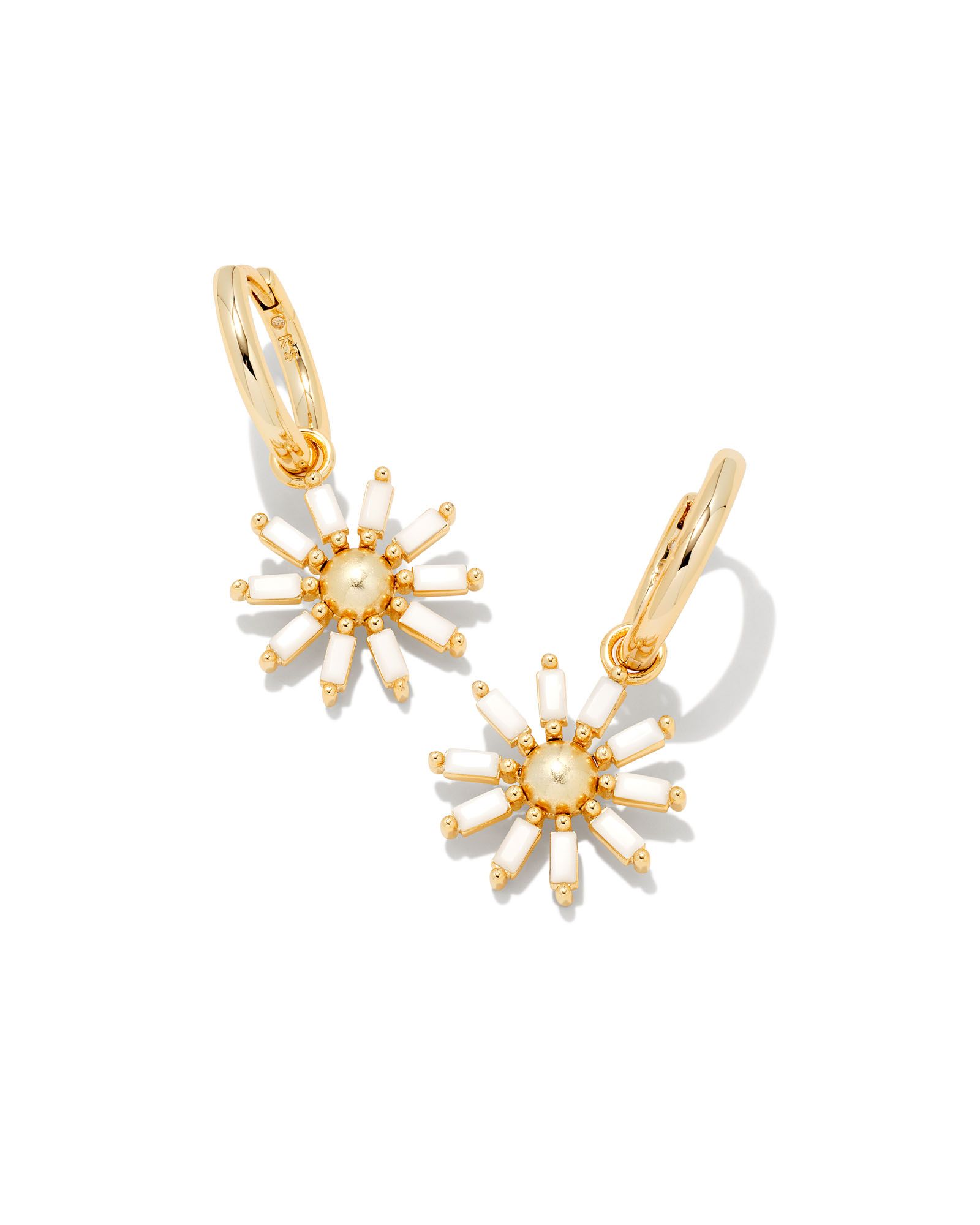 Madison Daisy Convertible Gold Huggie Earrings in White Opaque Glass | Kendra Scott