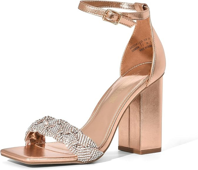 DREAM PAIRS Women's Heels for Women Braided Open Toe Ankle Strap High Block Chunky Heel Sandals P... | Amazon (US)
