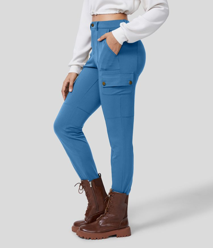 High Waisted Multiple Pockets Solid Skinny Cargo Pants | HALARA