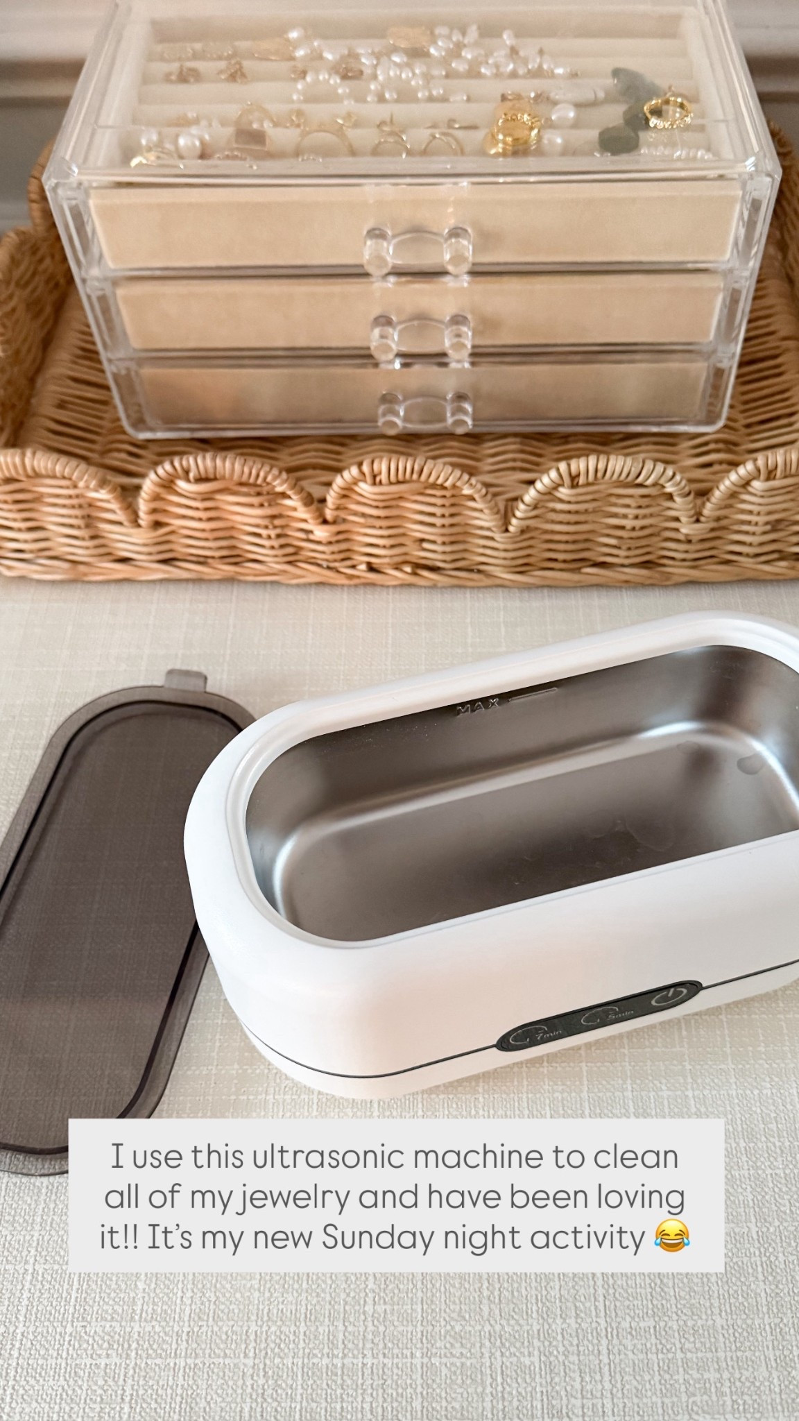 I use this ultrasonic machine to clean all of my jewelry and have been loving it!! It’s my new Sunday night activity 😂 Makes my jewelry so shiny! 

#LTKselfcare #LTKmomlife #LTKmorningroutine