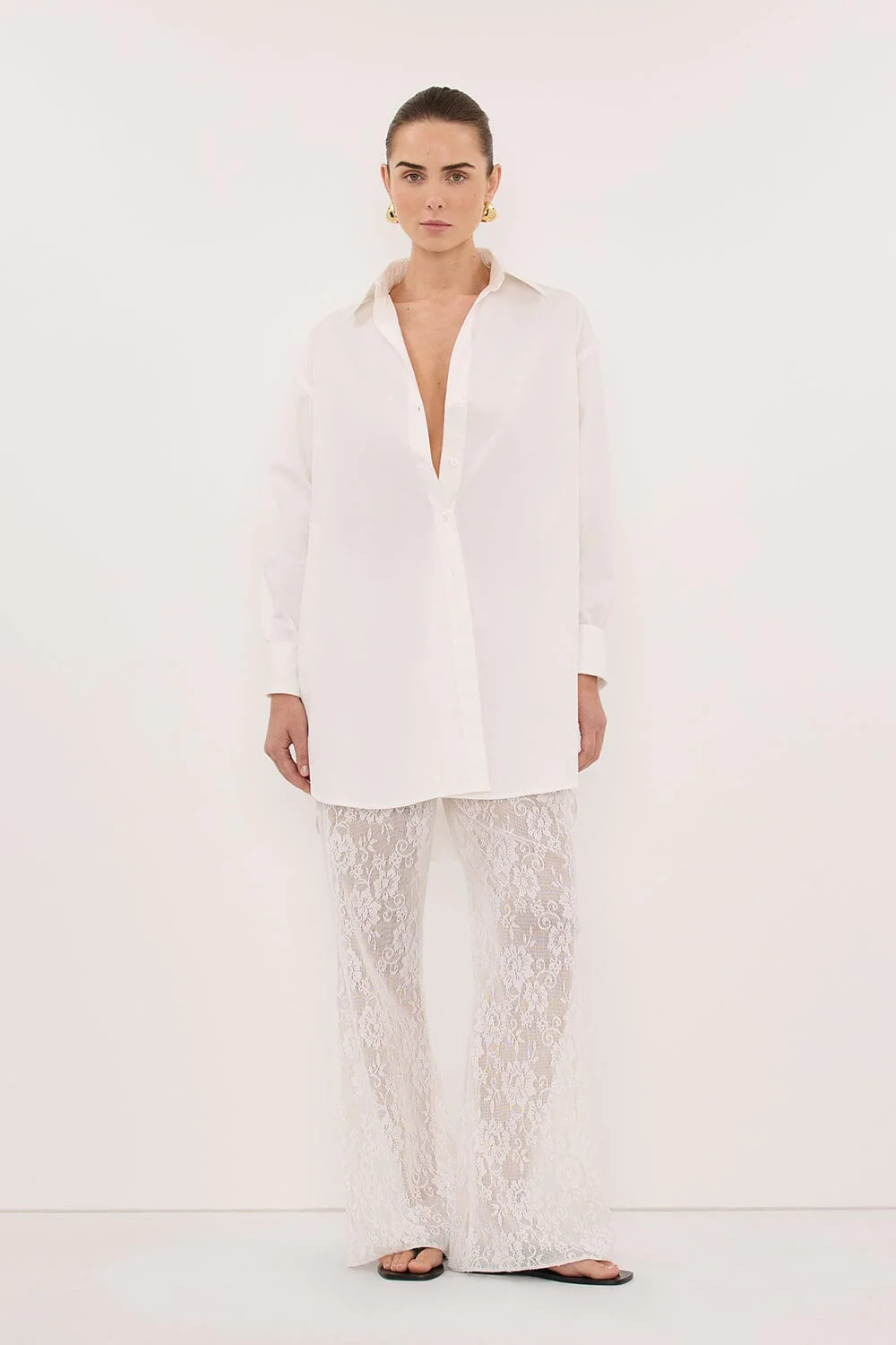 LULU LONGLINE WHITE COTTON SHIRT | DISSH