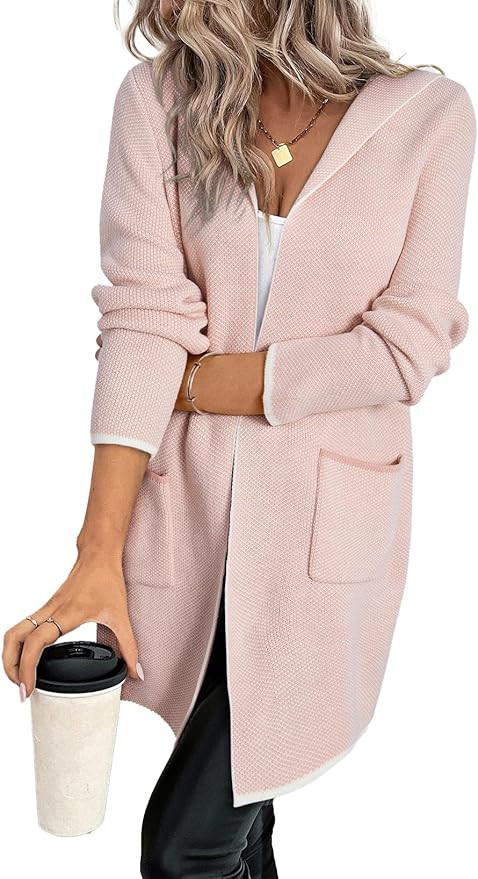 Sidefeel Womens 2025 Fall Outfits Long Sleeve Open Front Contrast Cardigan Sweaters Oversized Chu... | Amazon (US)