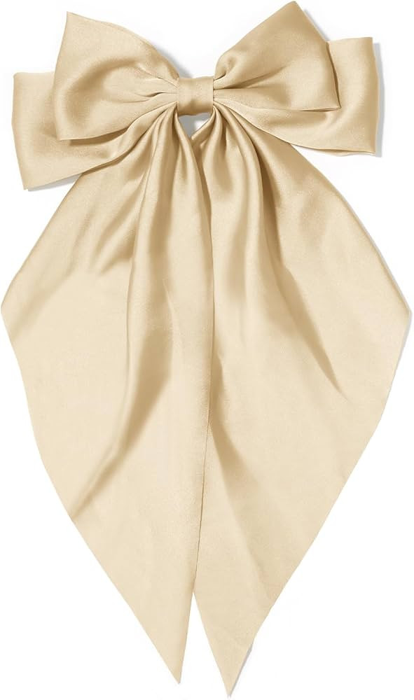 Large Hair Bows for Women Khaki Silky Satin Hair Bow Hair Clips Long Tail French Hair Ribbon Coqu... | Amazon (US)