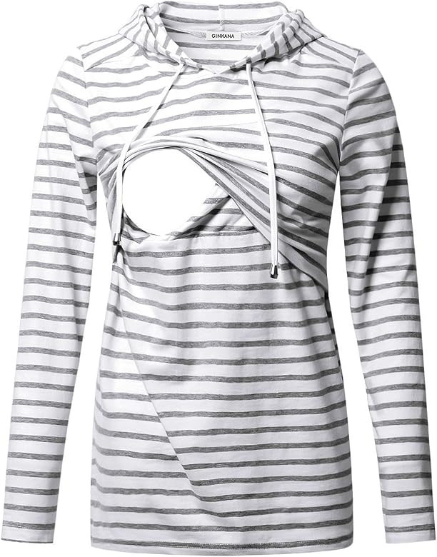GINKANA Women's Nursing Hoodie Sweatshirt Long Sleeves Breastfeeding Maternity Tops Casual Clothe... | Amazon (US)