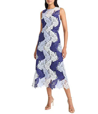 Maggy London Palm Leaf Lace Crew Neck Sleeveless Midi Dress | Dillard's | Dillard's