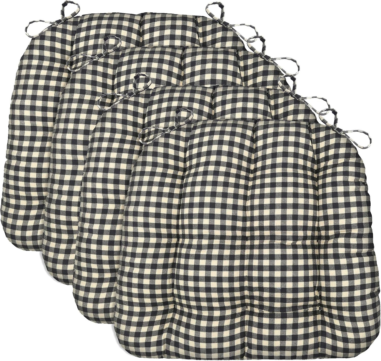 Barnett Home Decor Chair Cushions for Dining Chairs - 15x17 Kitchen Chair Cushions - Machine Washable, 100% Cotton, Made in USA - Latex Foam Chair Pads - Farmhouse Check Black and White Pack of 4 | Amazon (US)