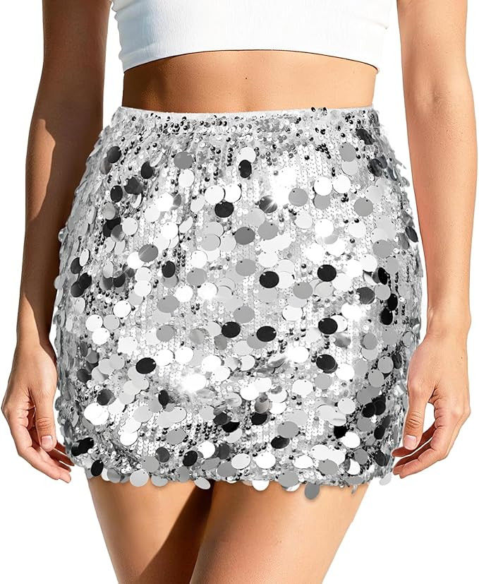 Sequin Skirt for Women Sparkly Sexy Mini Skirt Stretchy Bodycon Glitter Skirts Night Out Party | Amazon (US)