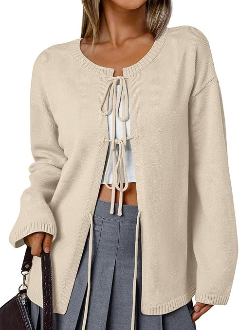 LILLUSORY Womens Cardigans Sweaters Tie Front Cropped Tops Lightweight Long Sleeve Jackets Fall C... | Amazon (US)
