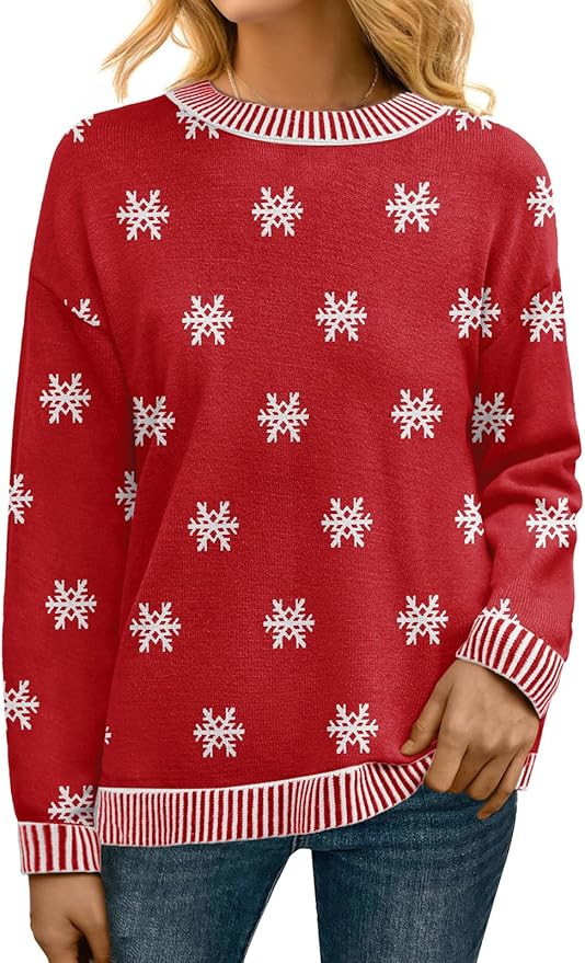 PrinStory Women's Long Sleeve Sweaters Loose Fit Crewneck Pullover Tops with Side Slits 2024 Fall... | Amazon (US)