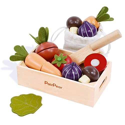 PairPear Wooden Play Food Cutting Vegetables Set - Wooden Toys for Toddlers Toy Food Play Kitchen... | Amazon (US)