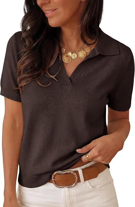 ANRABESS Su\u00e9ter de manga corta para mujer, mezcla de lana, cuello en V, camisas de verano, e... | Amazon (US)