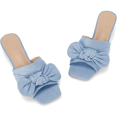 Coutgo Womens Raffia Chunky Low Heels Sandals Square Open Toe Mules Ruffle Slip On Summer Dress S... | Amazon (US)